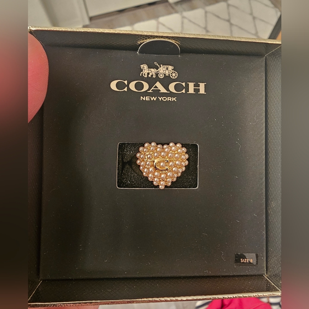 Coach Heart Pearl Ring